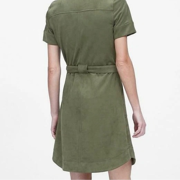 Banana Republic Vegan Suede Olive Green Collared Button Down Shirt Dress 8 - Picture 2 of 7